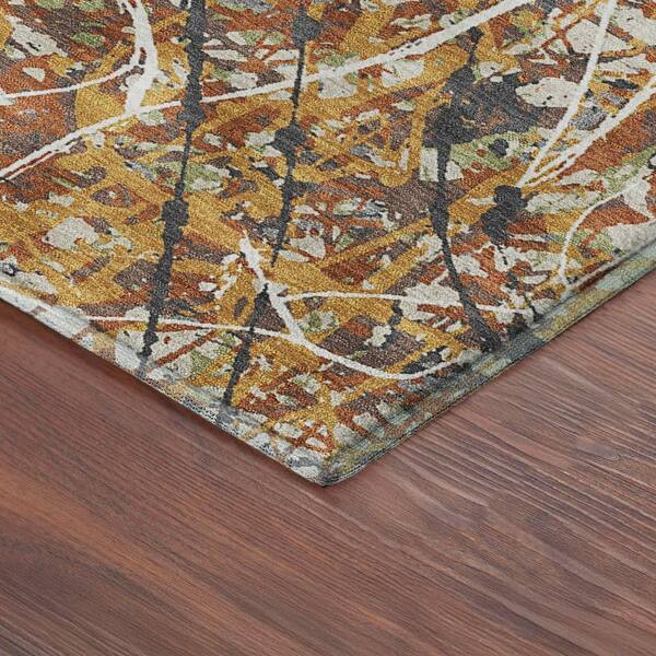 Mayfield Premium Machine Washable Abstract AMF2389 Gold 3 ft. x 4 ft. Area Rug