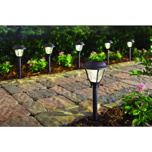 Hampton Bay Solar Bronze Outdoor Integrated LED Landscape Path Light with Water Patterned Lens (6-Pack)