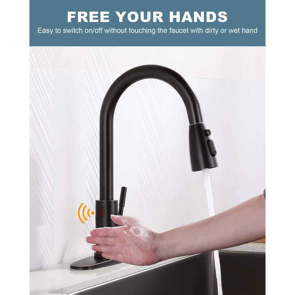 Oil Rubbed Bronze Touchless Pull-Down Kitchen Faucet with Spray
