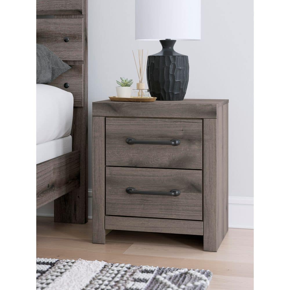 Weathered Gray Rustic 2-Drawer Nightstand with USB Ports