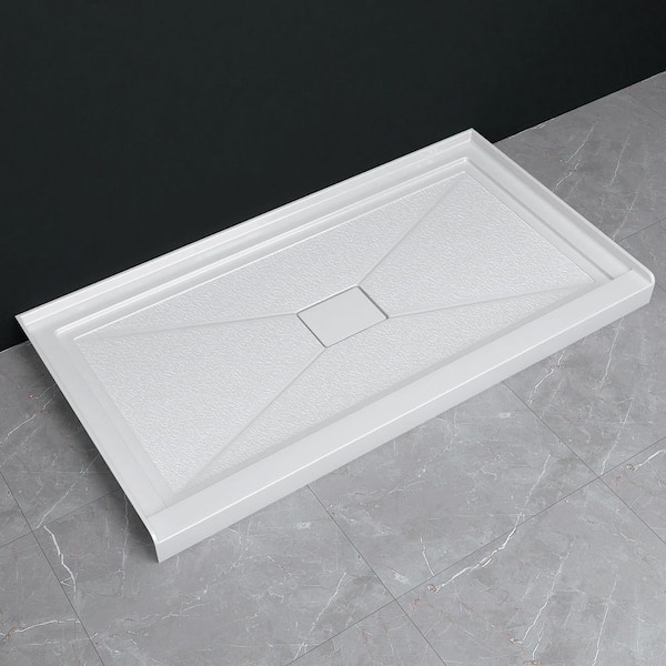 Siba 60 in. L x 32 in. W Acrylic Alcove Shower Pan Base with Center Drain in White Non-Slip Single Threshold RV/Bathroom