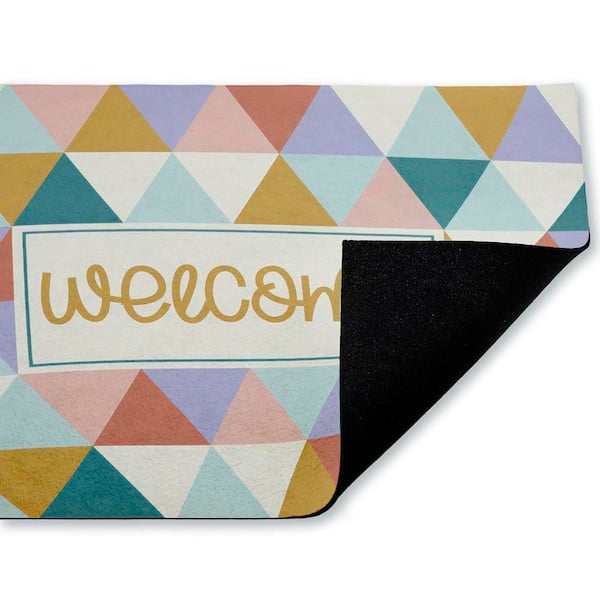 Welcome Pastel Geometric Multi-Colored 18 in. x 30 in. Polyester Non-Slip Outdoor Door Mat