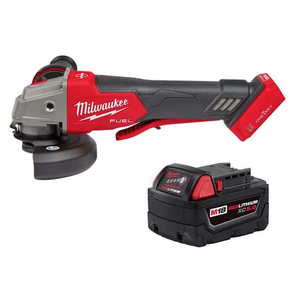 M18 FUEL 18V Lith-Ion Brushless Cordless 4-1/2 in. /5 in. Braking Grinder w/ Paddle Switch & 5.0 Ah Battery