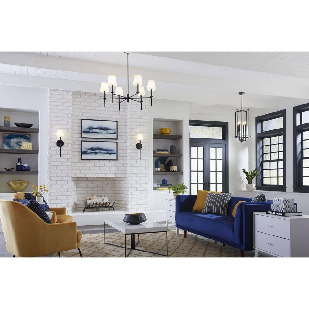 Elara Matte Black Steel 6-Light Chandelier with Clear Glass Shades