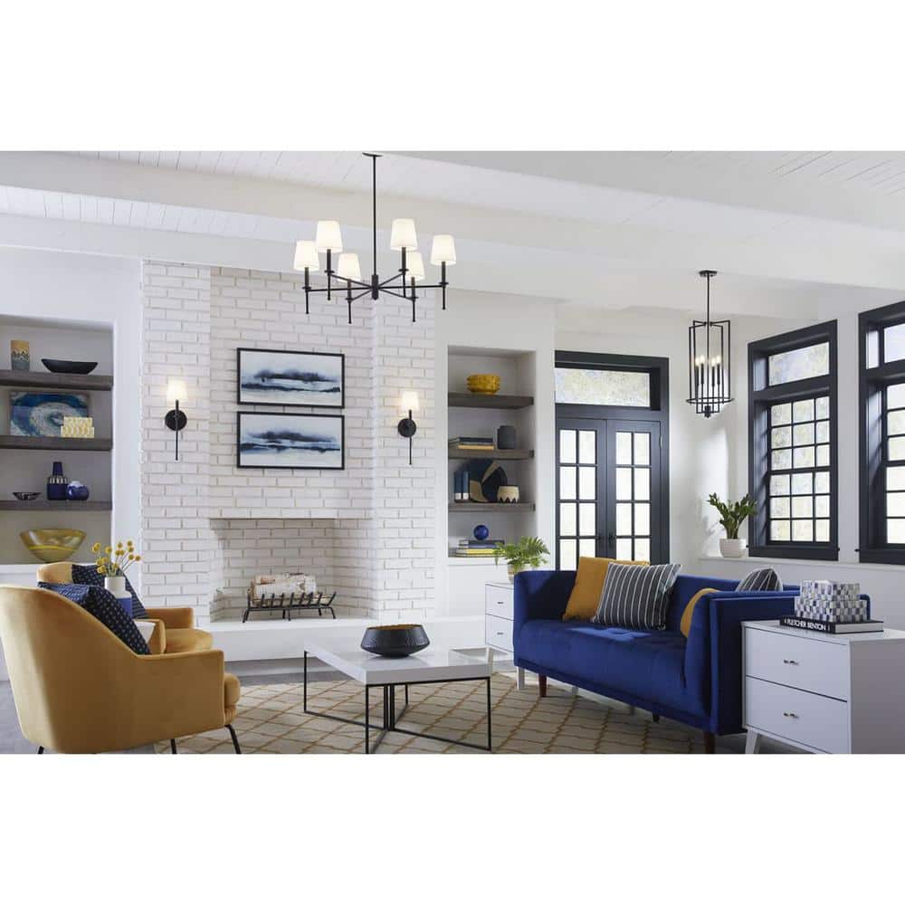 Elara Matte Black Steel 6-Light Chandelier with Clear Glass Shades