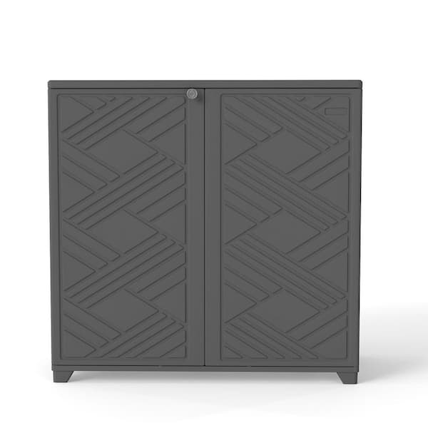 75 Gal. Outdoor Storage 34.3 in. x 15 in. x 34 in. Black Resin Deck Box with 1-Shelf for Garden, Patios, Indoor