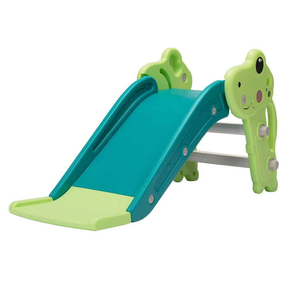 Green Kids Slide, Freestanding Toddler Climber with Basketball Hoop for ...