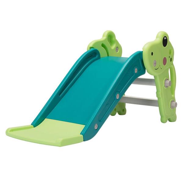 Unbranded Green Kids Slide, Freestanding Toddler Climber with Basketball Hoop for Indoor and Outdoor Play