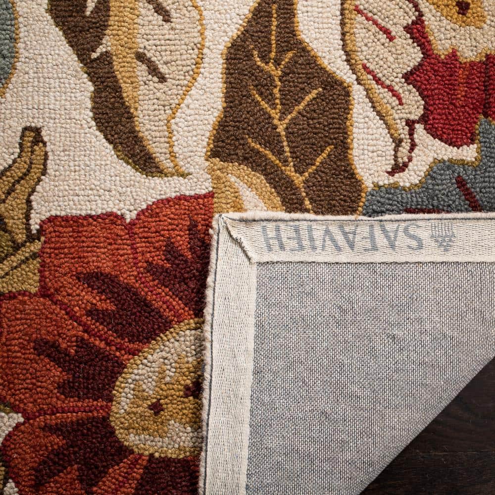 Handmade Ivory and Multicolor Floral Wool Round Area Rug, 6'