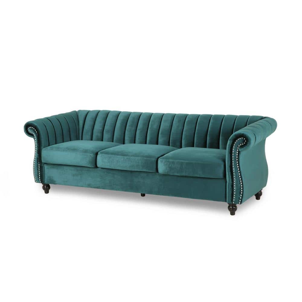 Teal Velvet Chesterfield 3-Seater Sofa with Nailhead Trim