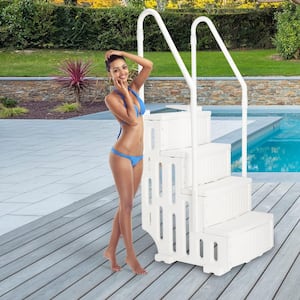 Pool Ladder 4 Safety Steps Plastic Pool Stair Entry System with Handrails for In Ground Pool