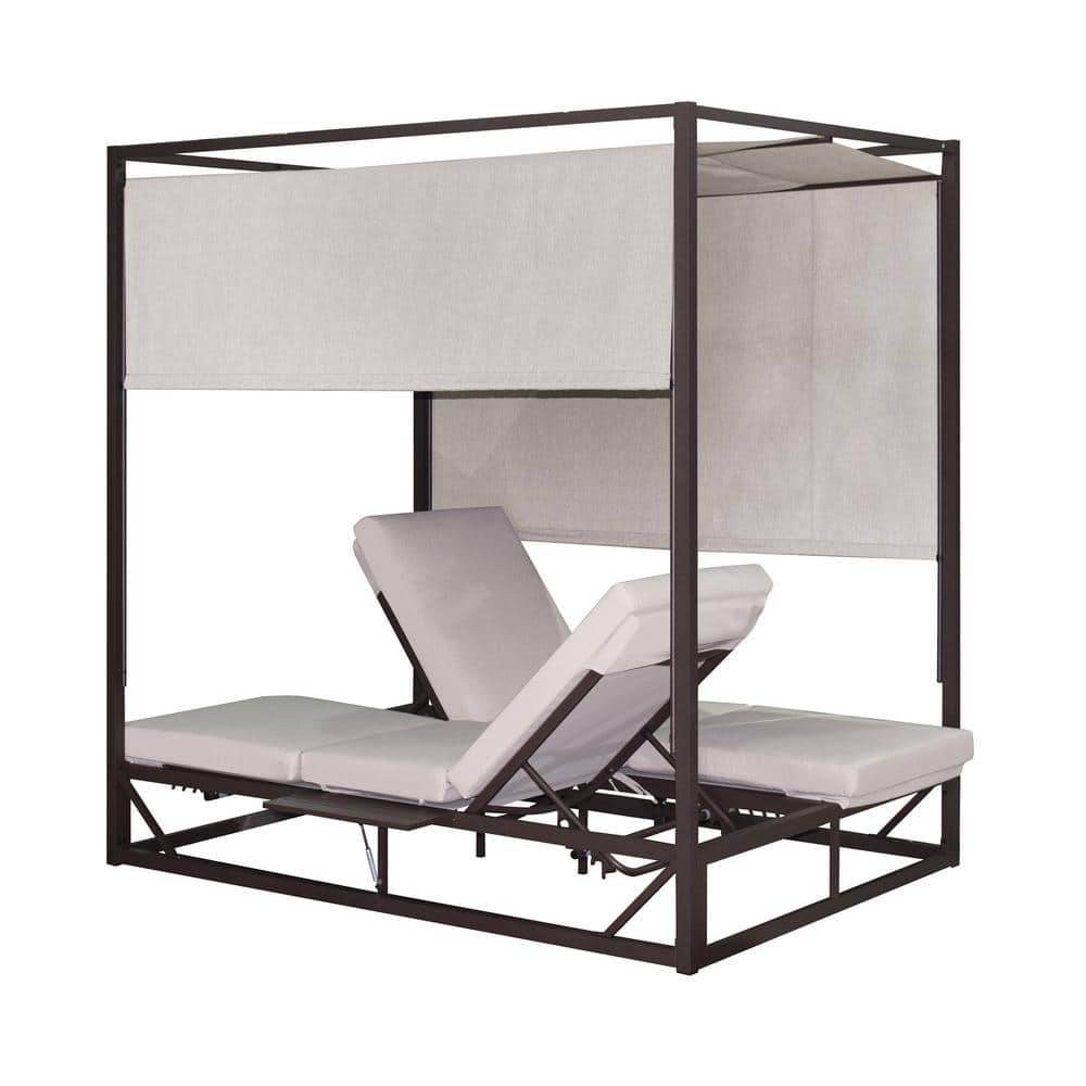 Outdoor Black Aluminum Frame Daybed with Beige Cushions