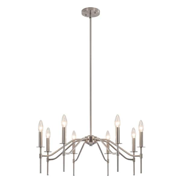 ADSENSTY Modern 8-Light Sand Nickel Candle Chandelier Farmhouse Pendant Light for Living Room