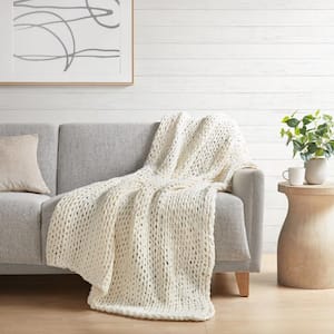 Chunky Double Knit Ivory 50 in. x 60 in. Handmade Throw Blanket