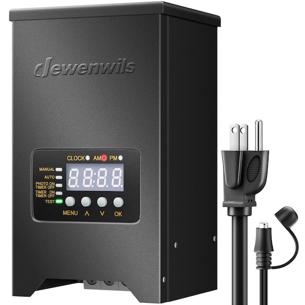 DEWENWILS Low Voltage 150-Wattage Metal Landscape Lighting Transformer Outdoor w/Dusk to Dawn Sensor and Timer, 120V to 12V/15VAC