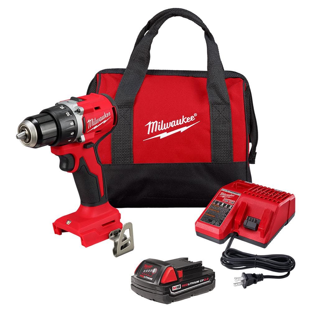 Milwaukee M18 18V Lithium-Ion Brushless Cordless 1/2 in. Compact  Drill/Driver with One 2.0 Ah Battery, Charger and Tool Bag 3601-21P - The  Home Depot