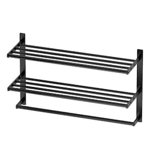 23.6 in. Wall Mounted 3-Tier Hotel Towel Rack in Matte Black with Tower Bars and Towel Shelf for Bathroom