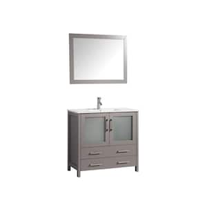 Brescia 36 in. W x 18 in. D x 36 in. H Bathroom Vanity in Grey with Single Basin Vanity Top in White Ceramic and Mirror