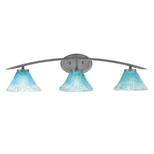 Unbranded Siena 29 in. 3-Light Vanity Light Graphite with Teal Crystal Glass Shades