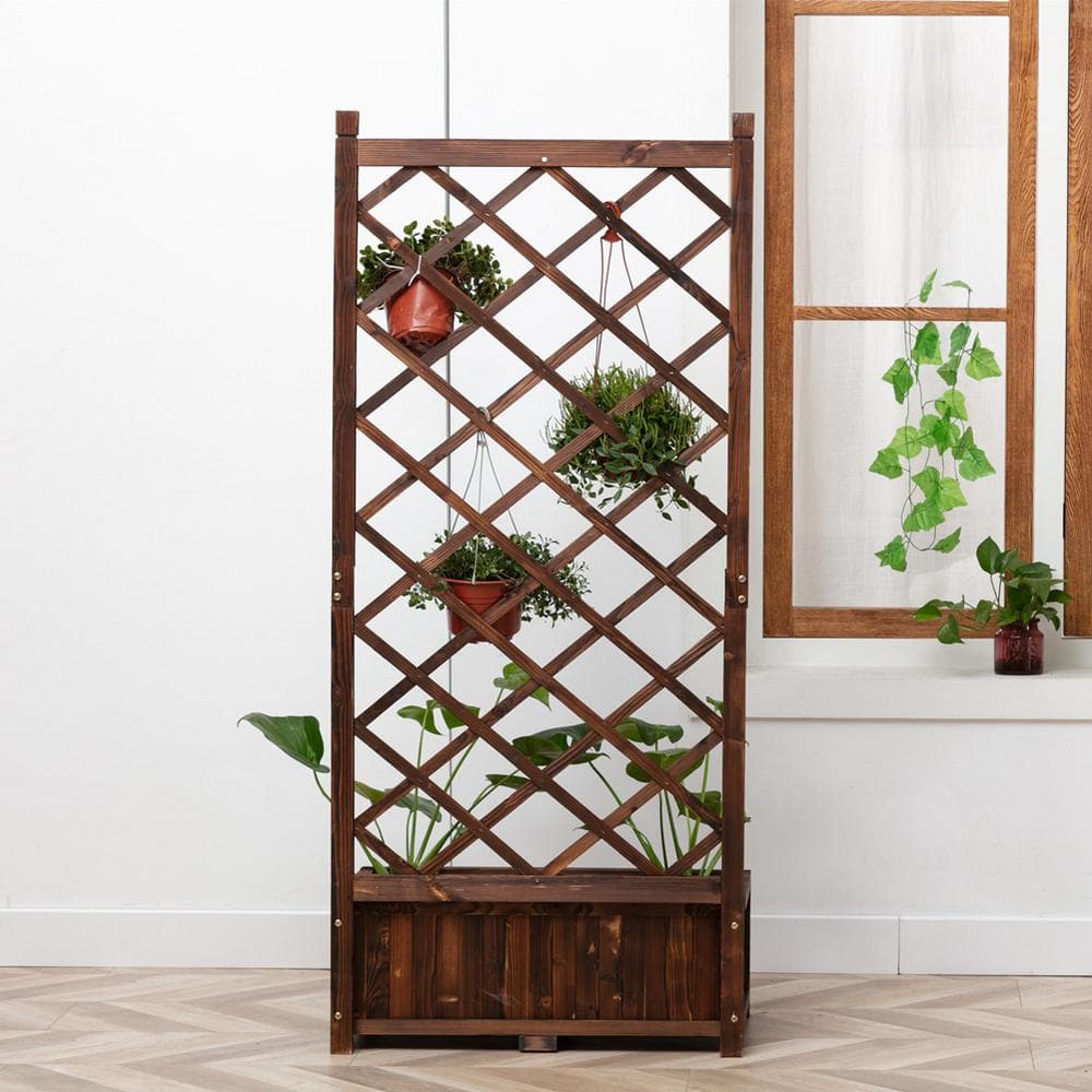67 in. Brown Cedar Wood Raised Garden Bed with Trellis (2-Pack)