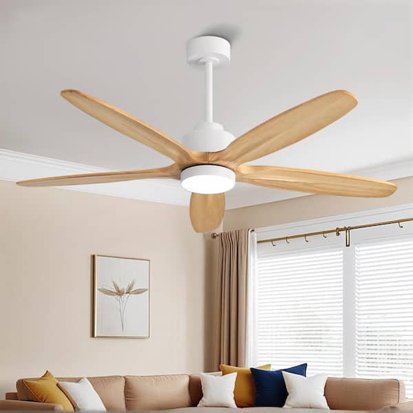54 in. (4.5 ft. ) 5 Solid Wood Blades Indoor Windmill Ceiling Fan with Integrated LED and Remote Downrod White