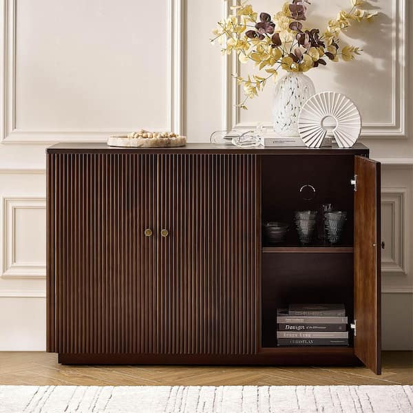 JAYDEN CREATION Lucy Walnut 48 in. Wide 3 door Wood Sideboard with
