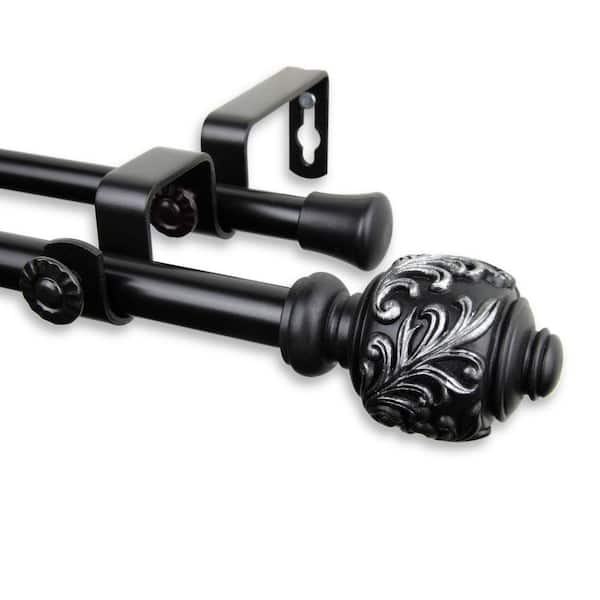 Rod Desyne 84 in. - 120 in. Telescoping 5/8 in. Double Curtain Rod Kit in Black with Tilly Finial