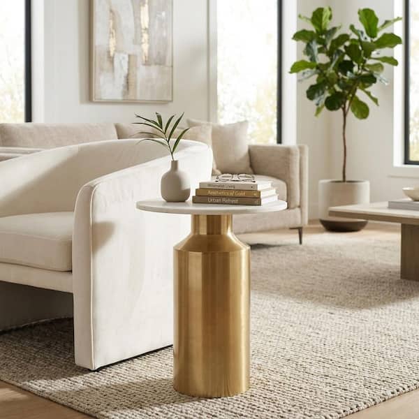 17 in. Gold Circle Marble Accent Table