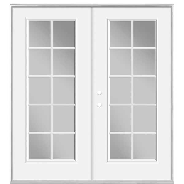 Masonite 72 in. x 80 in. Primed White Steel Prehung Right-Hand Inswing 10-Lite Clear Glass Patio Door without Brickmold