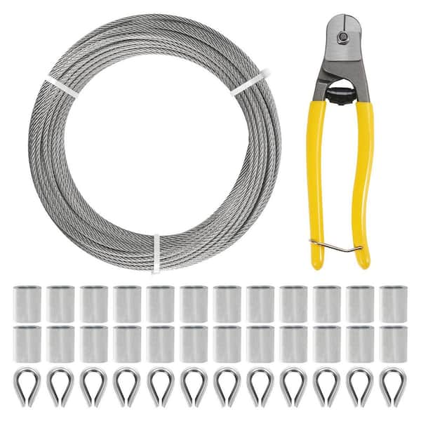1/8 in. Stainless Steel Cable Kit with Aluminium Sleeves and Thimbles, 200 ft. Wire Rope for Shade Sail, Garden