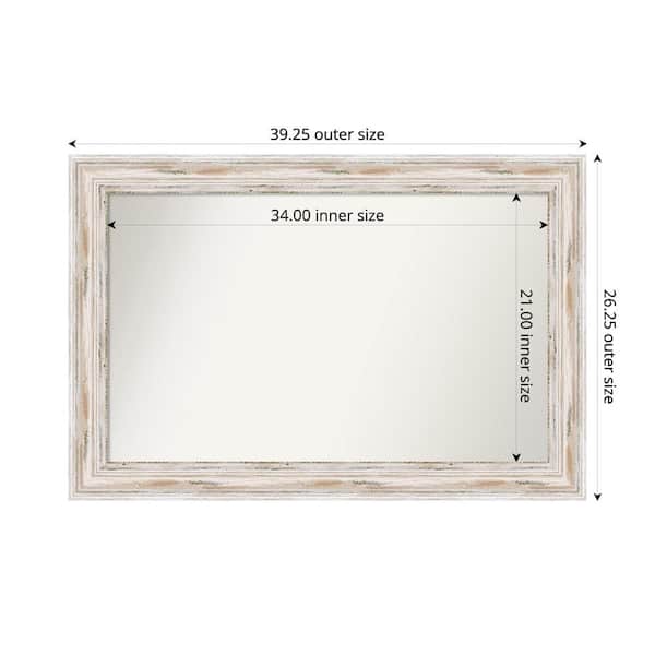 Amanti Art Alexandria Whitewash 39.25 in. x 26.25 in. Custom Non-Beveled Wood Framed Bathroom Vanity Wall Mirror