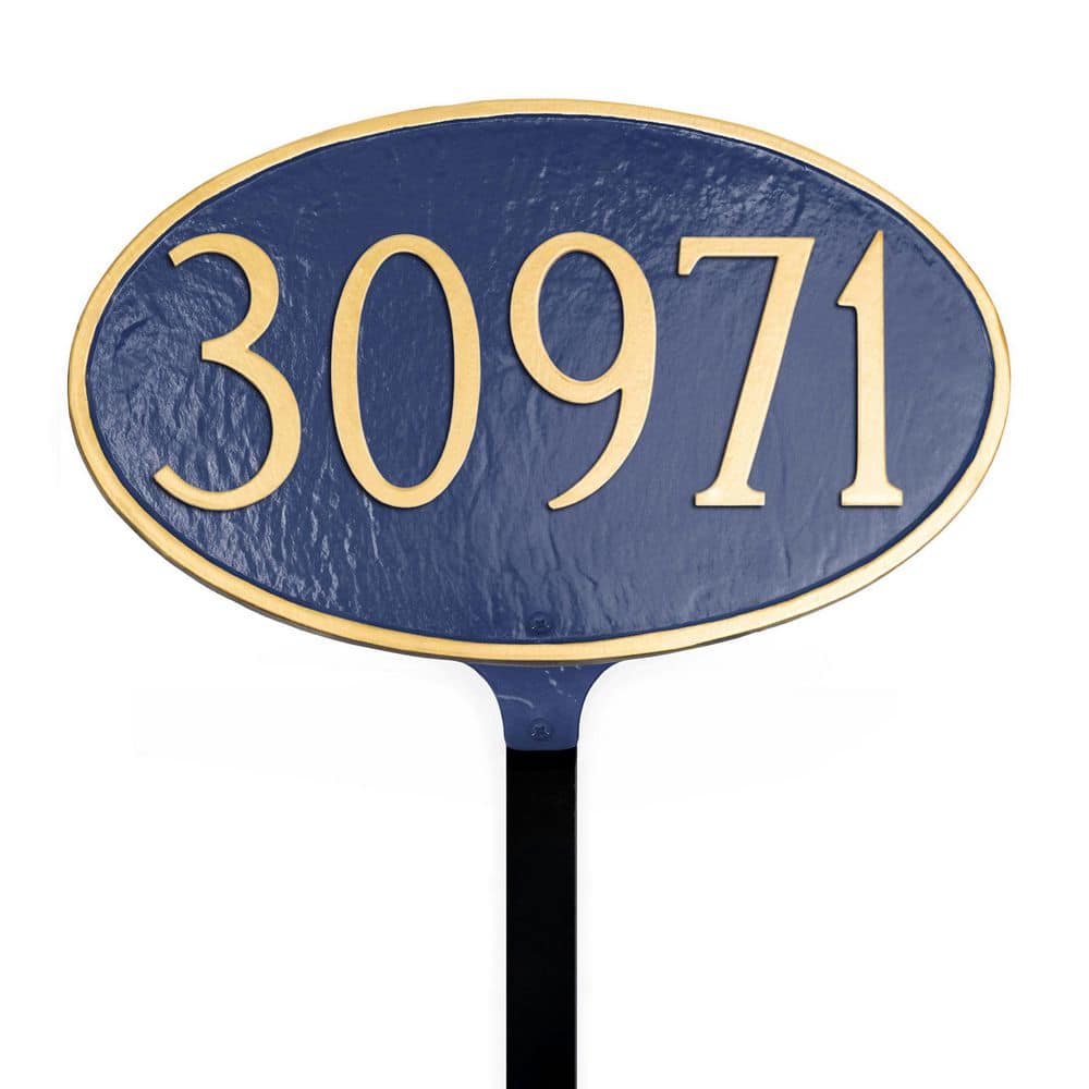 Classic Oval Small Address Sign Plaque with Lawn Stake - Sea Blue/Gold price history on PriceWatchPro