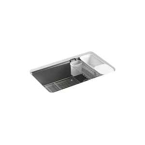 Riverby Undermount Cast-Iron 33 in. 5-Hole Single Bowl Kitchen Sink Kit with Accessories in Thunder Grey