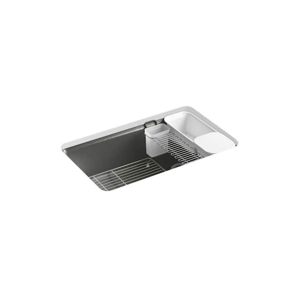 KOHLER Riverby Undermount Cast-Iron 33 in. 5-Hole Single Bowl Kitchen Sink Kit with Accessories in Thunder Grey