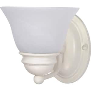1-Light Textured White Vanity Light with Alabaster Glass Bell Shades
