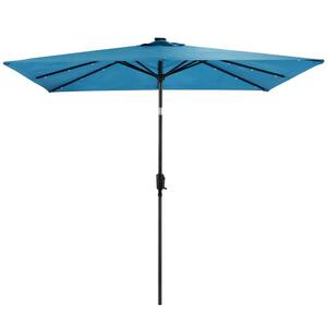 9 ft. x 7 ft. Rectangular Solar Lighted Market Patio Umbrella in Teal