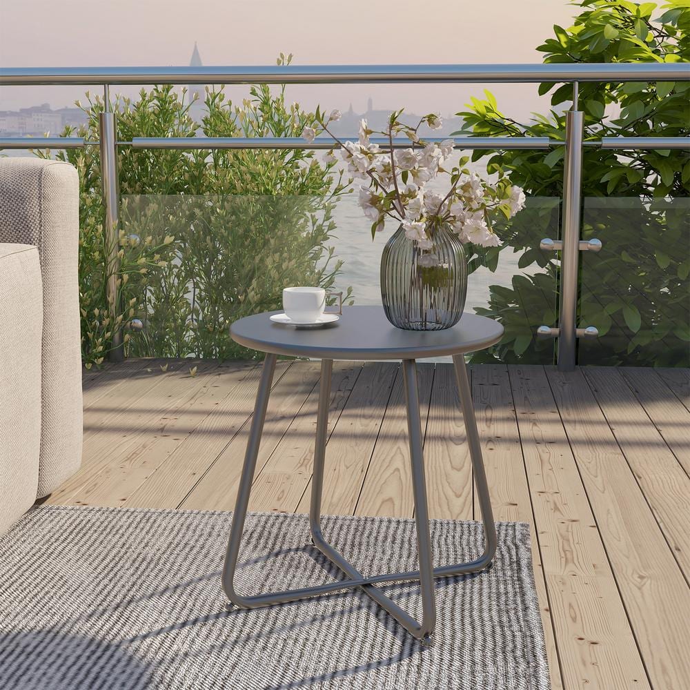 Black Steel Round Outdoor Patio Side Table