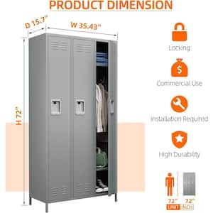 35.43 in. W x 72 in. H x 15.7 in. D Lockable Freestanding Cabinets with 3 doors for School,home and Gym in Light Grey