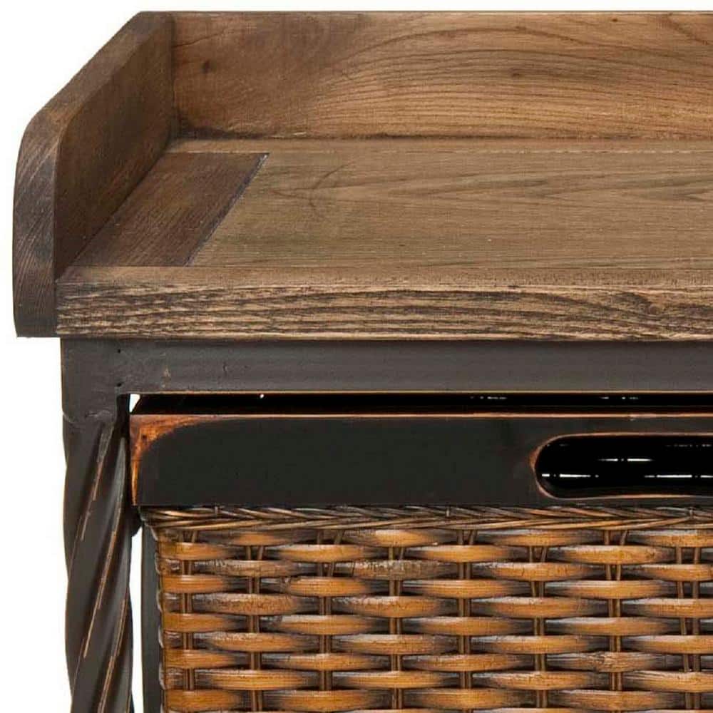 Transitional White Elm Wood Storage Bench with Antiqued Pewter Frame