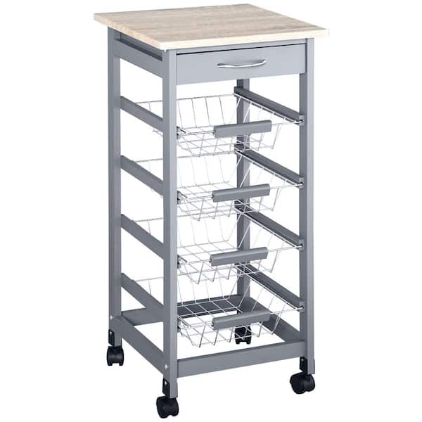 HOMCOM Gray Kitchen Cart with Drawer