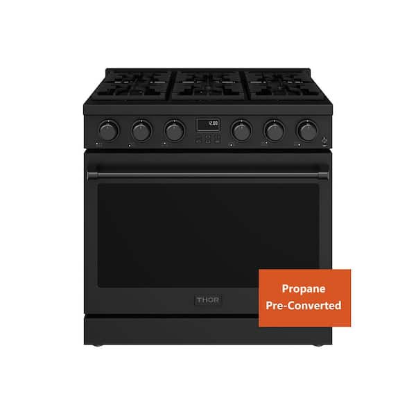 A series Liquid Propane Pre-converted 36 in. 6 Burners Freestanding Gas Range in Matte Black with Convection