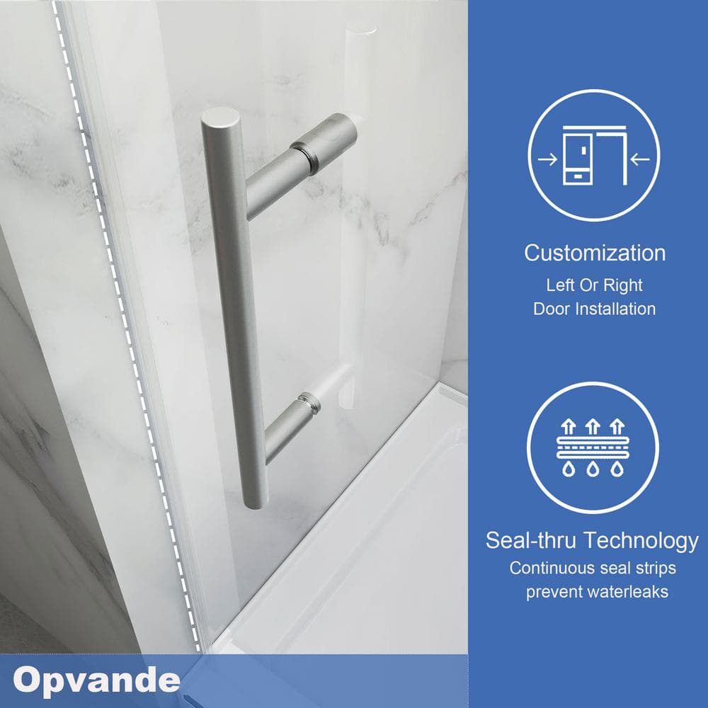 Brushed Nickel Frameless Sliding Shower Door with Clear Tempered Glass