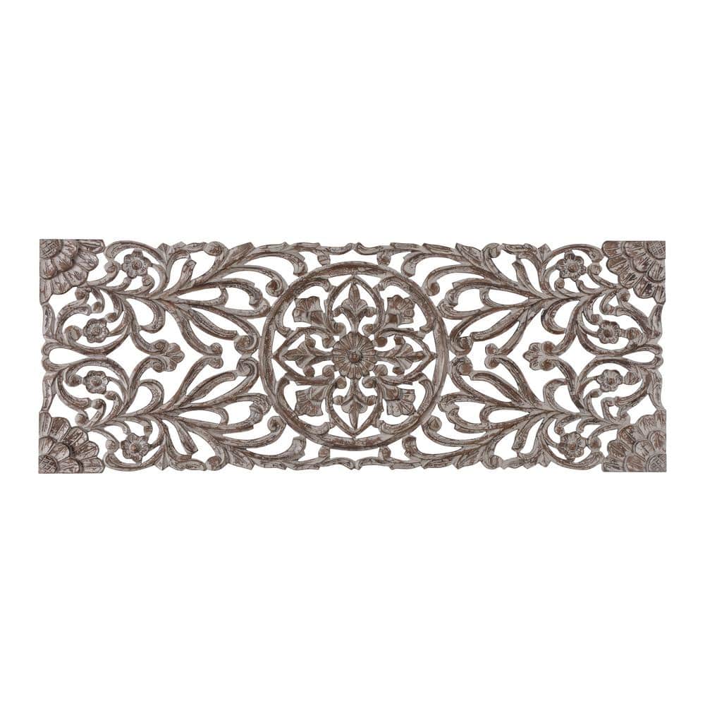 Madeleine Home Malito 18 in. x 48 in. Grey Medallion Wooden Wall Art/Sculptures