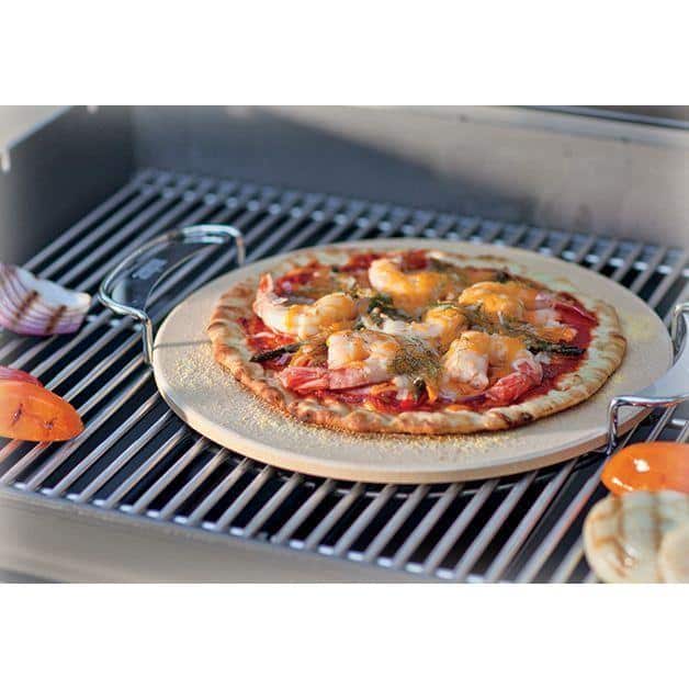 Beige Cordierite Pizza Stone with Metal Carry Rack