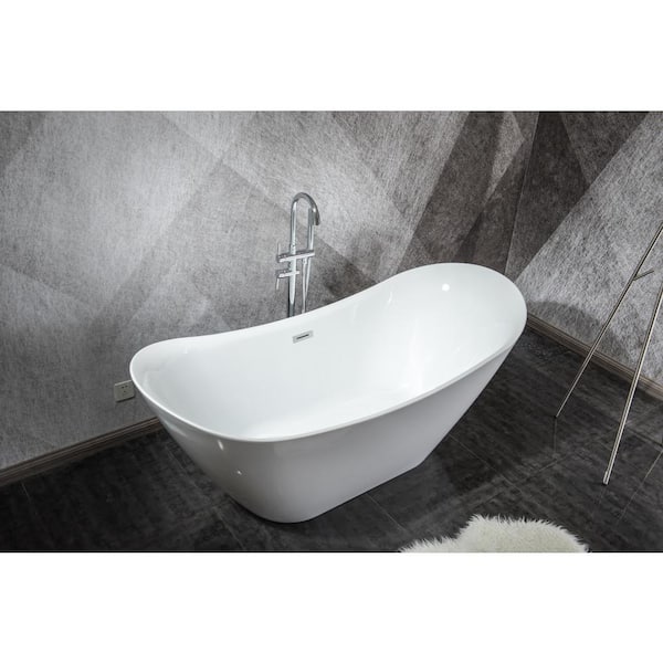 Satico 67 in. Contemporary Design Acrylic Soaking SPA Tub Non-Whirlpool Freestanding Bathtub in White