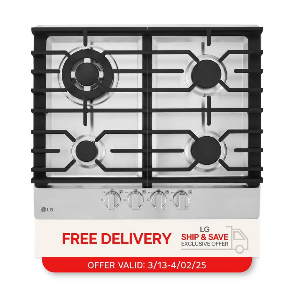 24 in. 4-Burner Gas Cooktop with 14K Ultraheat Burner in Stainless Steel