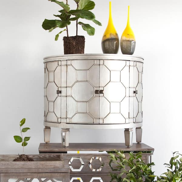 Mercana Oppsola Silver Fir Veneer w/Mirror Top & 4 Door Accent Cabinet