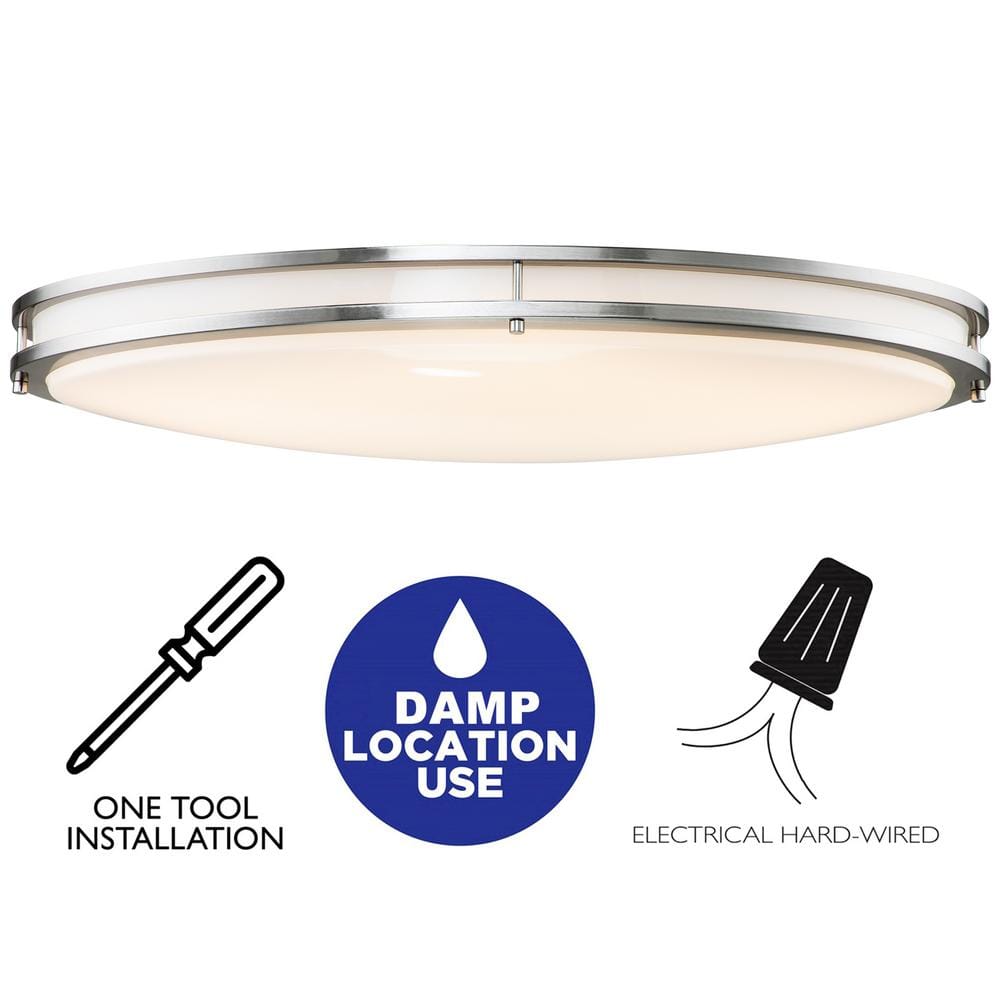 Sleek 32.5" Brushed Nickel LED Oval Flush Mount with Acrylic Shade