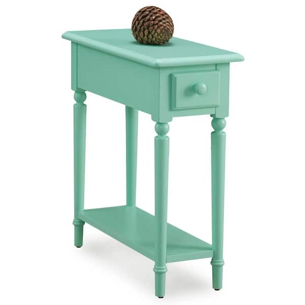 Leick Home Coastal Notions 24 in. Kiwi Green Silky Painted Narrow Chairside Table with Shelf