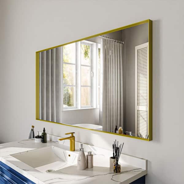 ORGANNICE 55 in. W x 30 in. H Gold Aluminum Rectangle Framed Tempered Glass Wall-Mounted Bathroom Mirror